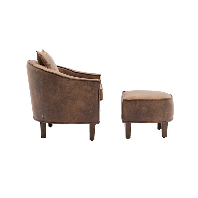 Upholstered Barrel Accent Chair with Ottoman