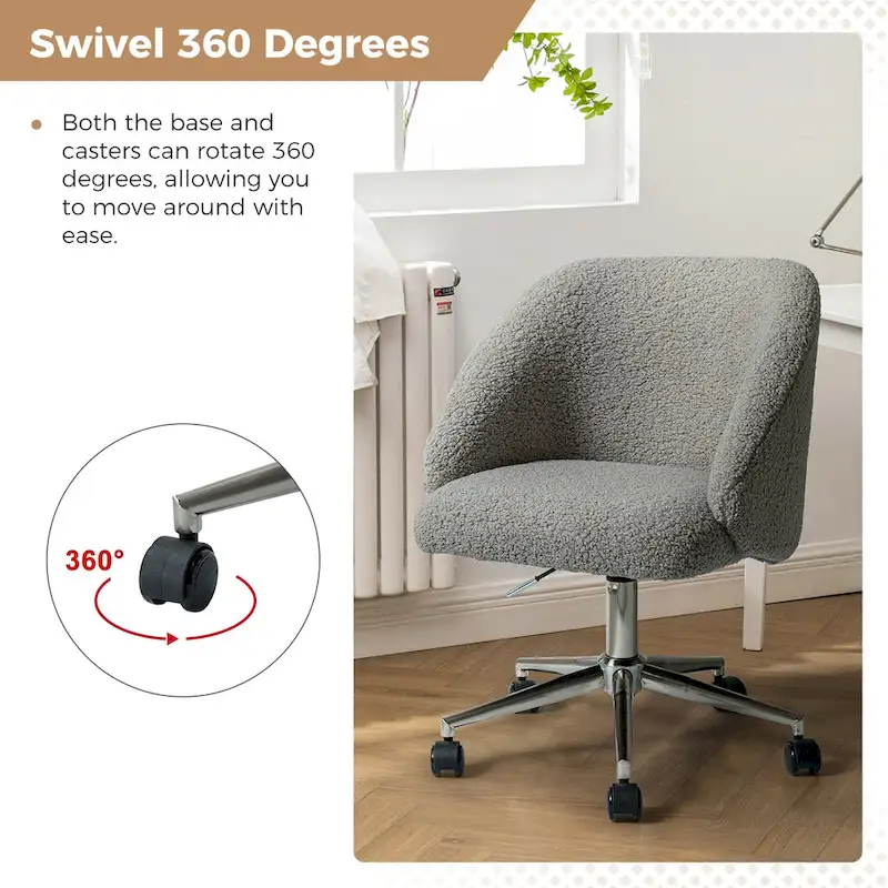 Joah Modern Boucle 360 Swivel Height Adjustable Swivel Office Chair with Rolling Wheels by  - N/A