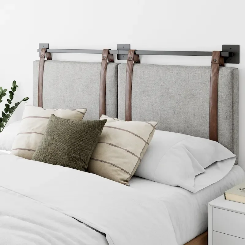 Nathan James Harlow Wall Mount Upholstered Headboard with Metal Rail