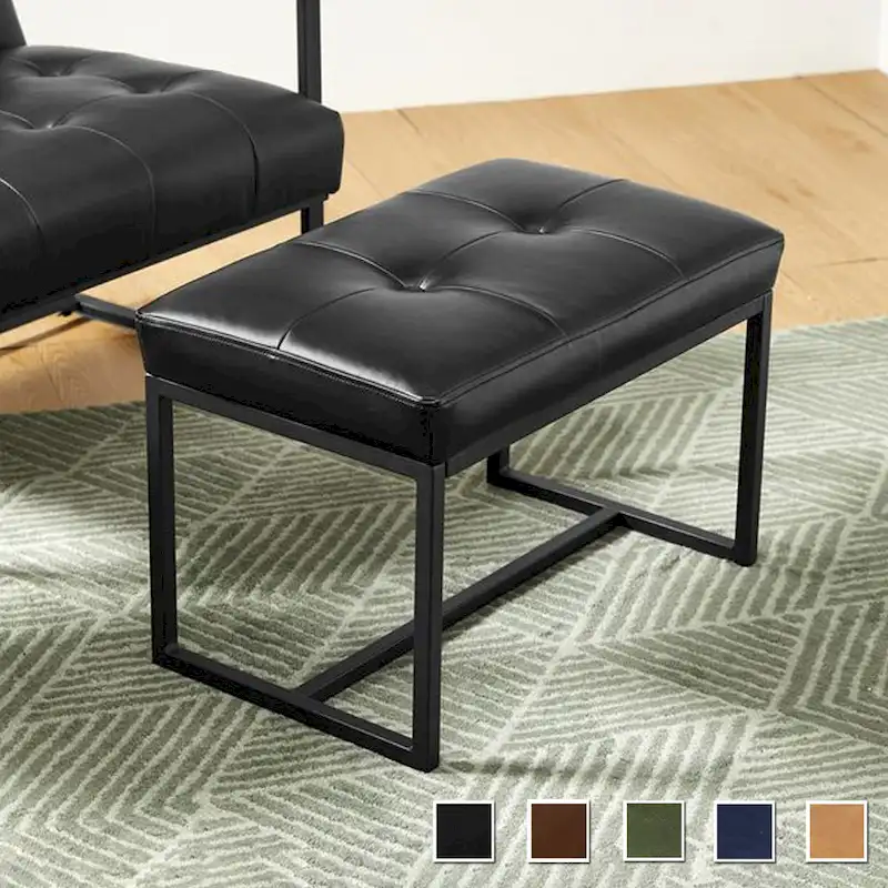 Glitzhome 24W Modern PU Leather Button-tufted Ottoman Foot Stool