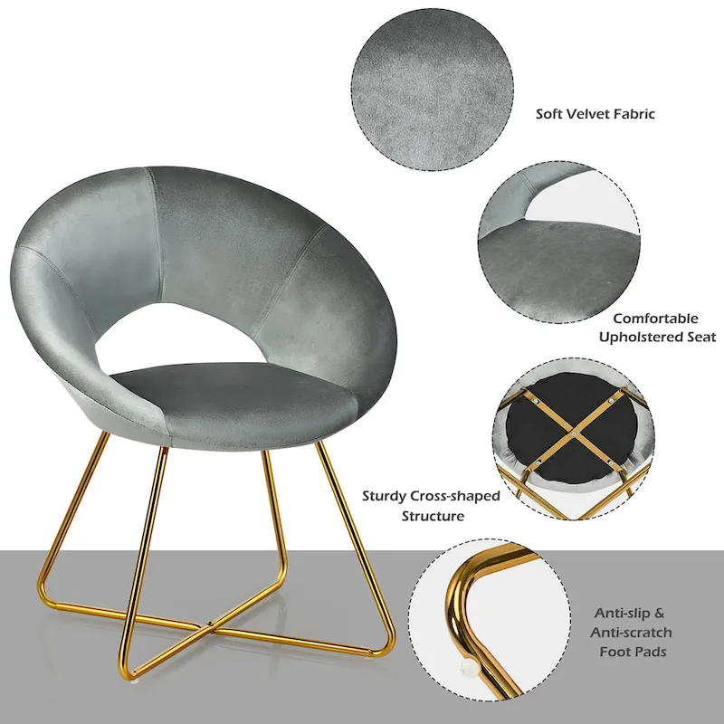 Modern Velvet Accent Chair Upholstered Vanity Chair w/Golden - See Details