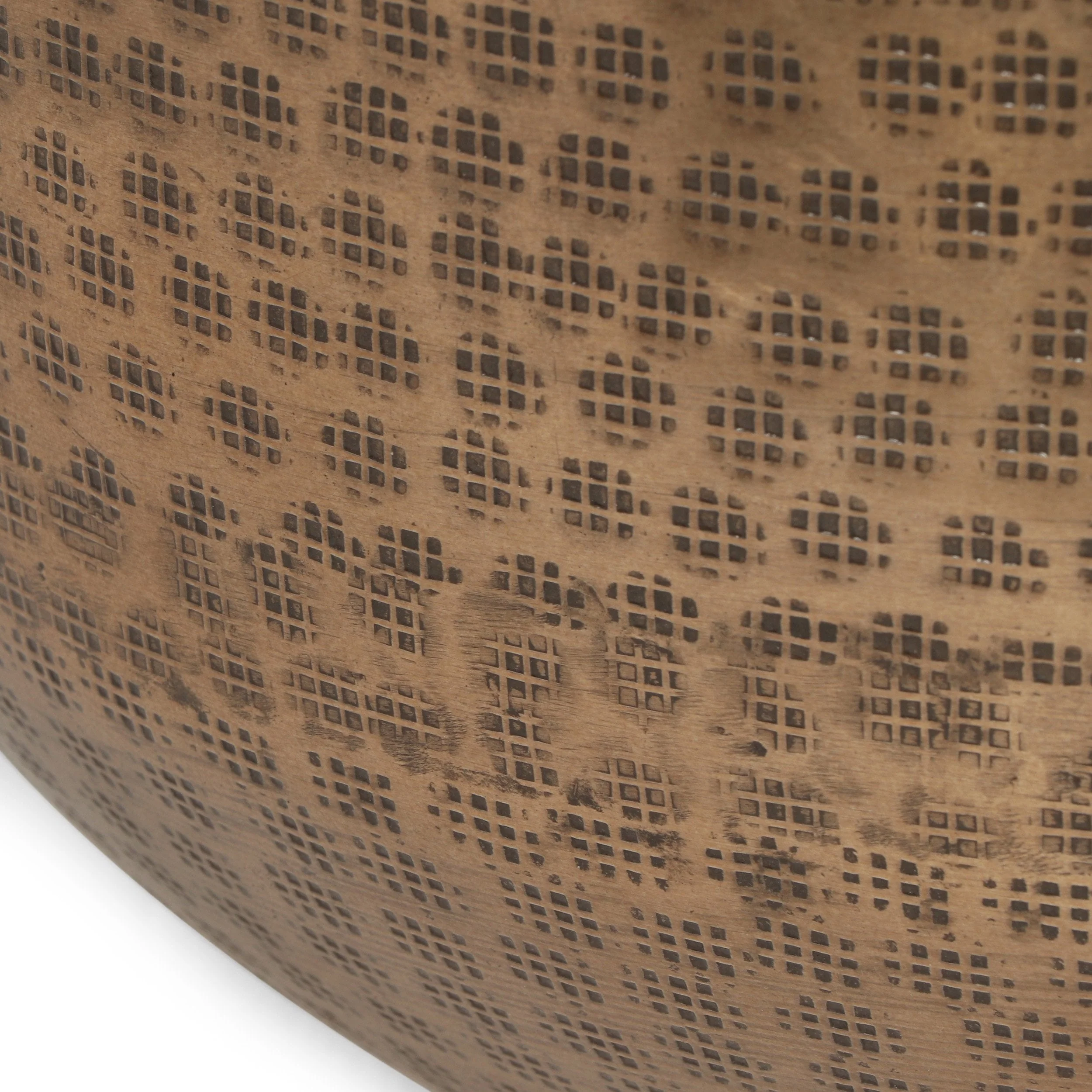 Handcrafted Boho Aluminum Drum Side Table, Aged Brass - NH845413