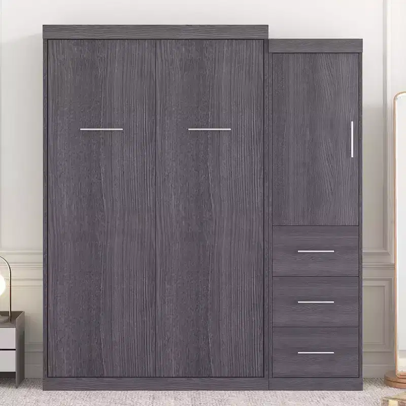 Whisen Wood Murphy Bed with Wardrobe and Drawers