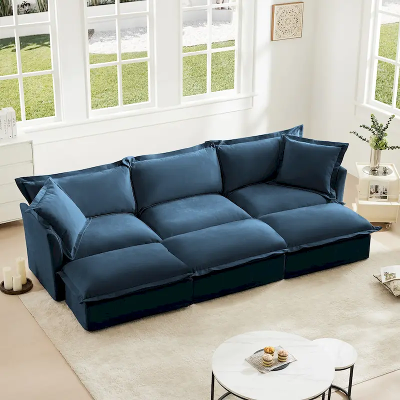 120 Chenille 3-Seater Sectional Sofa with 3 Ottomans