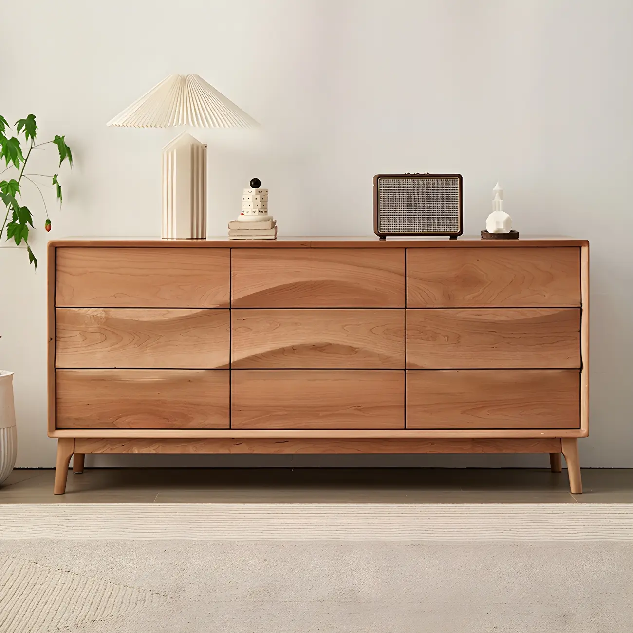 Nordic Natural Wooden Double Dresser in Wave Art