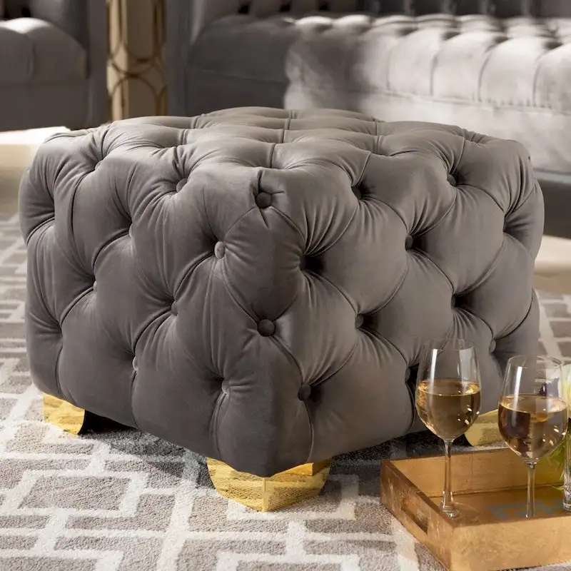 Glam Velvet Ottoman with Gold Legs