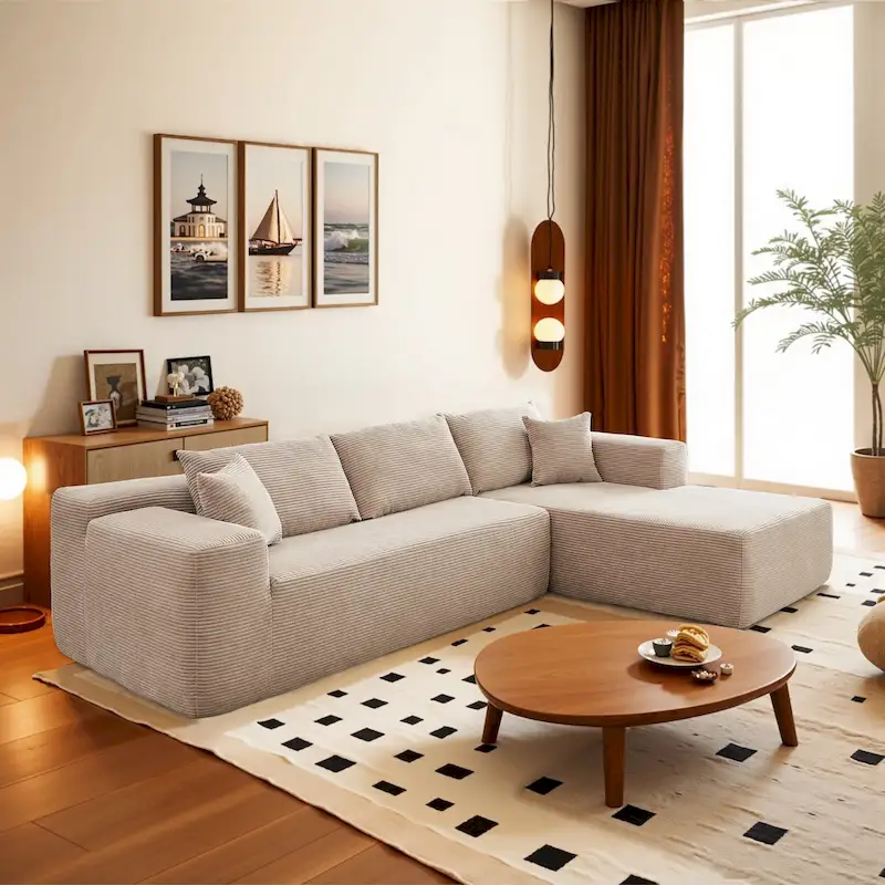 HOOOWOOO Modern Minimalist Style Sectional Couch Modular Corduroy Sofa for Living Room