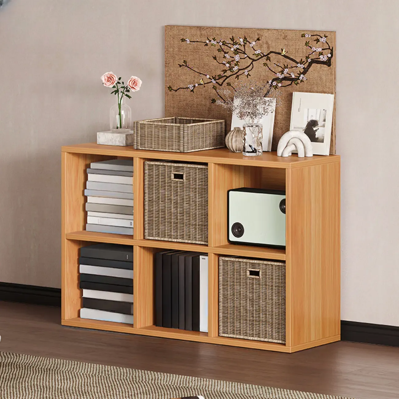 Simple Walnut 8-Cube Wood Bookcase