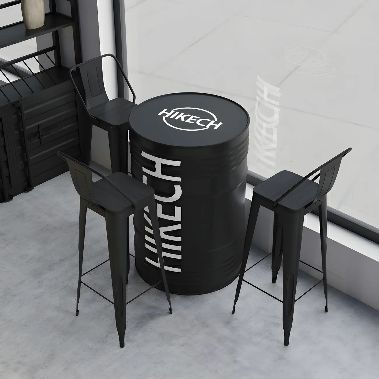 Industrial Black Metal Drum Bar Tables