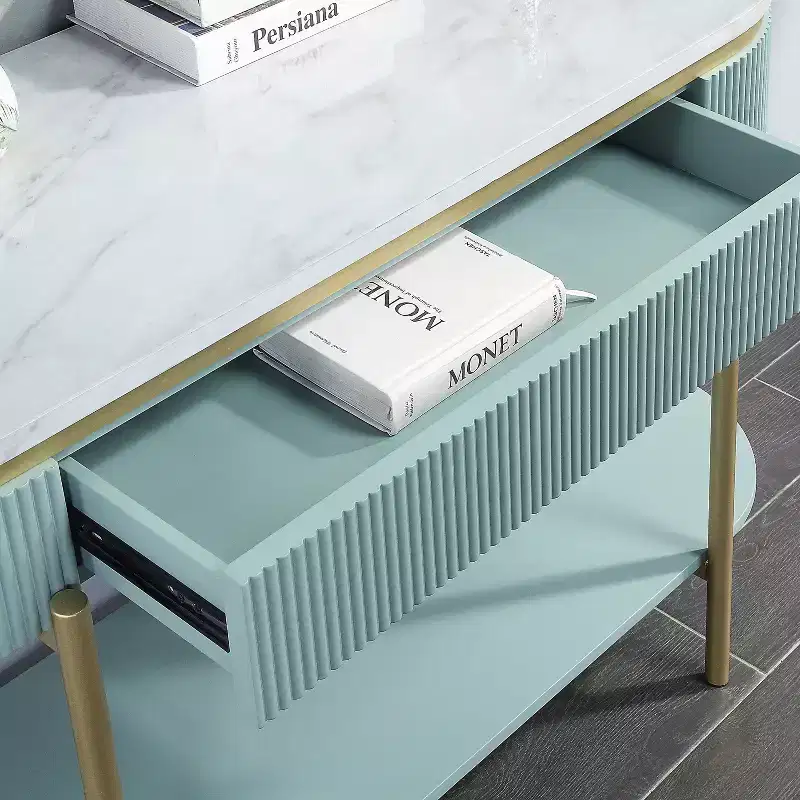 Cartehena Faux Marble Sofa Table with Drawer - HOMES: Inside + Out