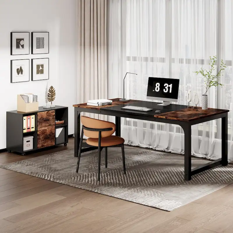 63 L-Shaped Executive Desk with 40 File Drawer Cabinet