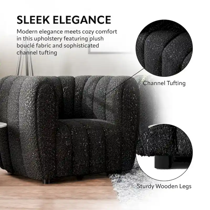 Furniture of America Lucinda Modern Vertical Channel Tufted Boucle Accent Sofa Couch with Wooden Legs