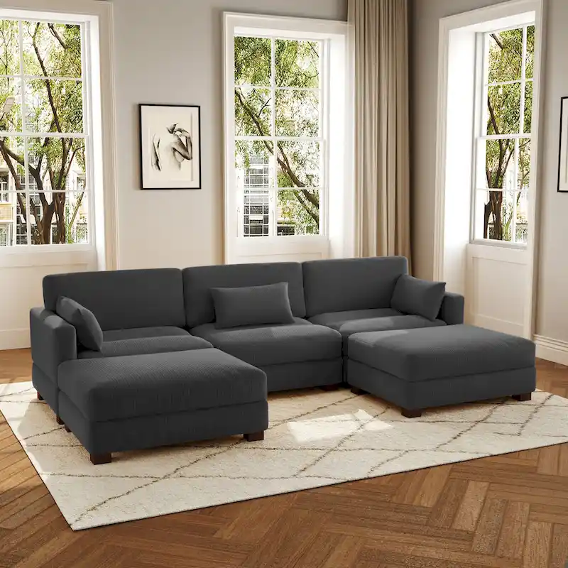 5-Piece U Shaped Couch Modular Sectional Sofa with Ottoman