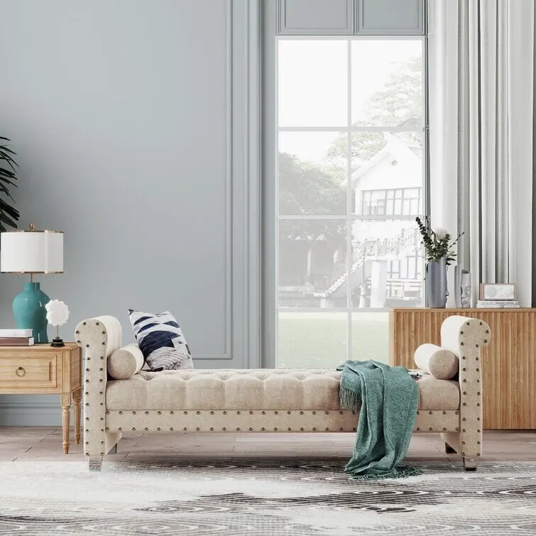 Velvet Upholstered Bench 72 - 71.0 In. W X 28.0 In. H X 29.0 In. D