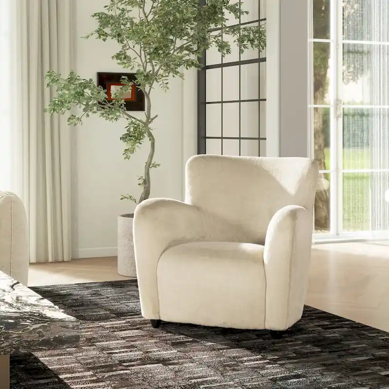 32 Transitional Faux Fur Upholstered Curved Arm Accent Chair