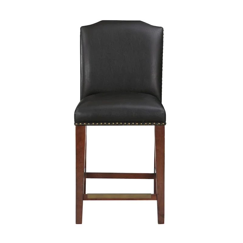 Stationary Faux Leather Counter Stool with Nail Head Trim, Modern Bar Stool