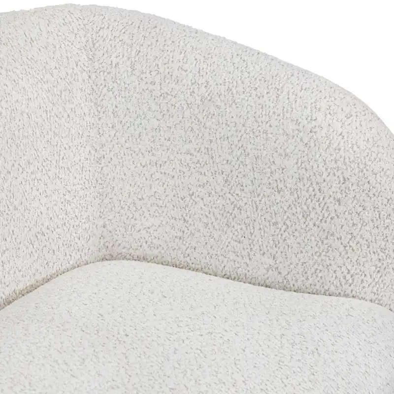 Modern Boucle Accent Chair with Curved Arms, Kidney Seat & Round Wood Legs