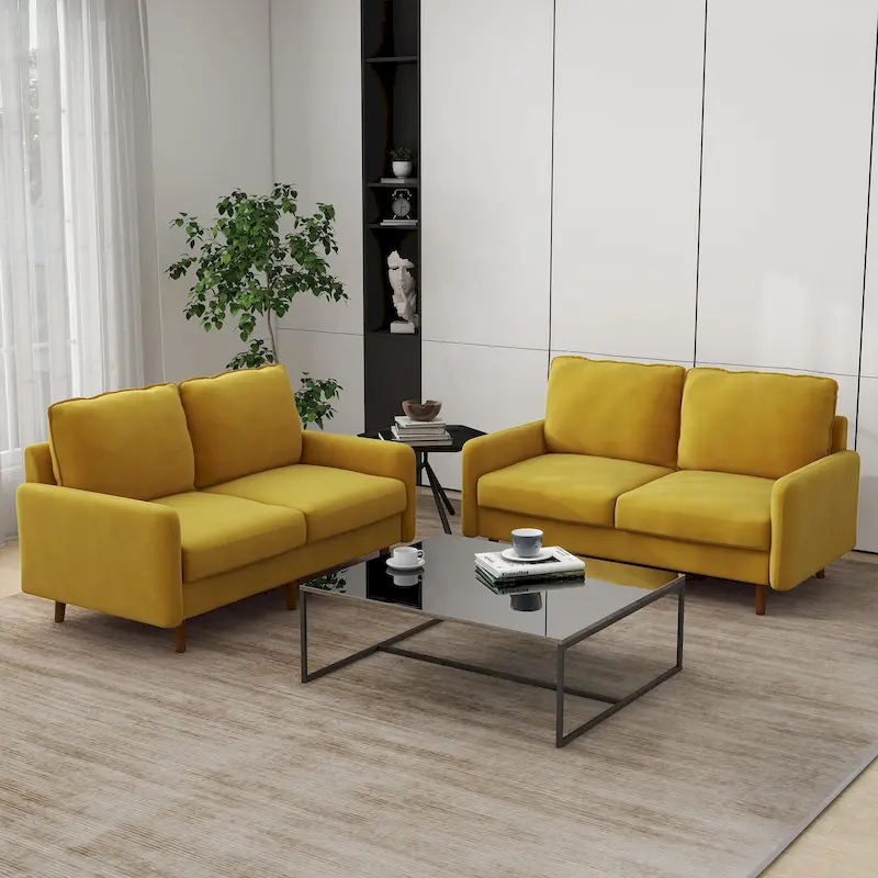 2 Pices Velvet Loveseat Wood Legs Sofa