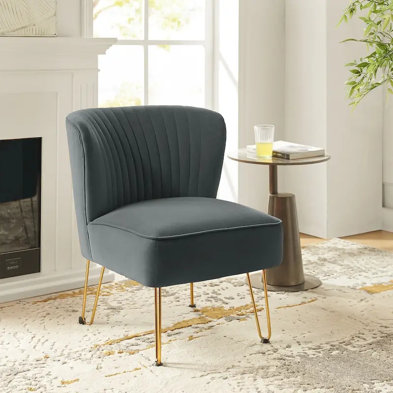 Barto Modern Velvet Tufted Side Chair with Golden Legs by HULALA HOME