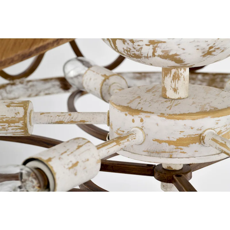 Kolleen 24-inch Weathered White and Imitation Wood 6 Lights 3 Blades Lighted Ceiling Fan with Remote