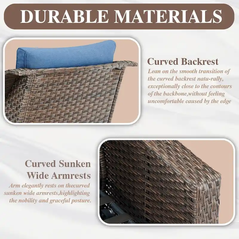 360 Rotating Wicker Patio Bistro Sets with Soft Cushion - Brown