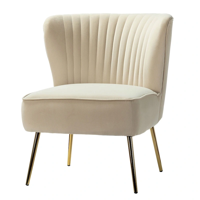 Monica Living Room Armless Accent Comfy Chair with Tufted Back and Metal Legs by HULALA HOME