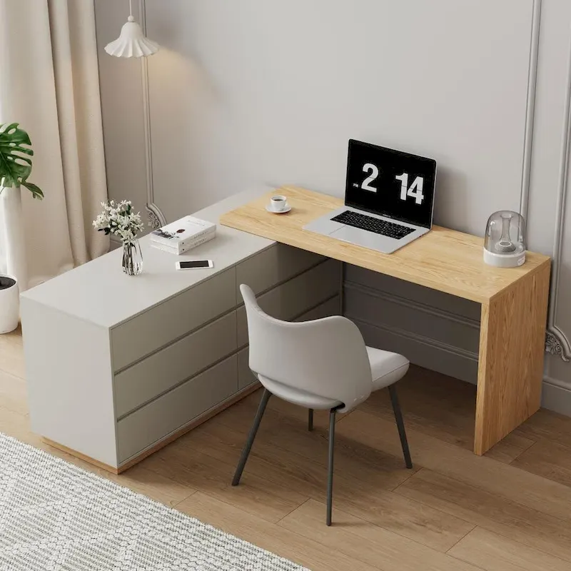 55.2-inch white corner desk with 6 drawer storage