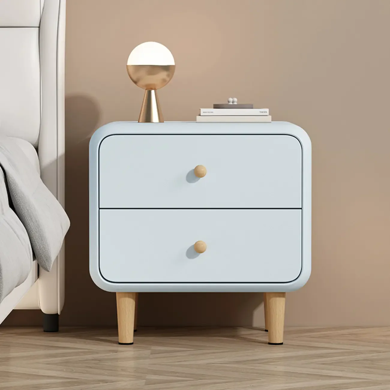 Modern Small Wood 2 Drawer Nightstand with Legs