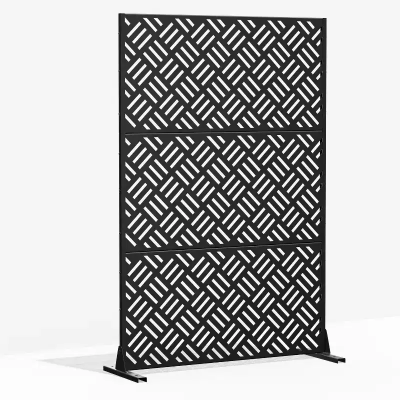 MAYEERTY 72 inch Room Divider Galvanized Frame Privacy Screen Freestanding Garden Fence Patio Black