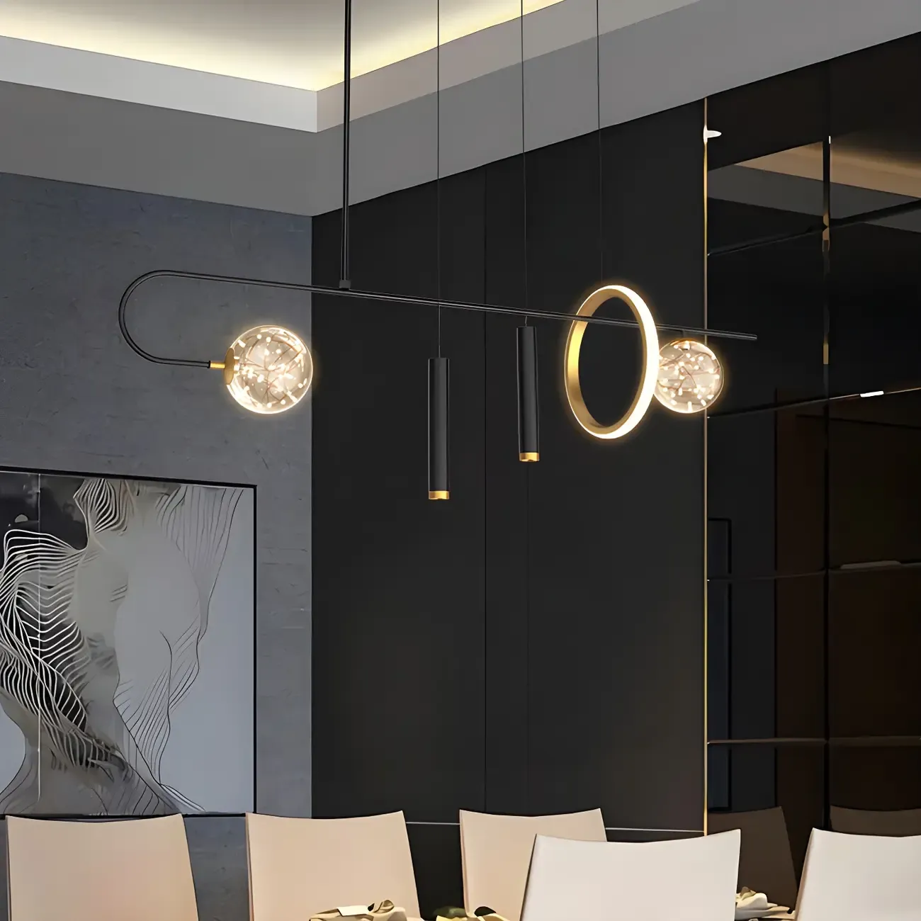 Modern Black LED Linear Kitchen Island Chandelier