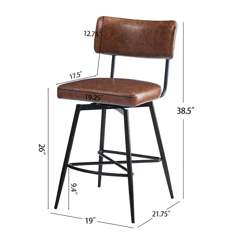 26 Retro Swivel Counter Stools, Set of 2 PU Leather Bar Chairs with Cushioned Seat and Iron Frame