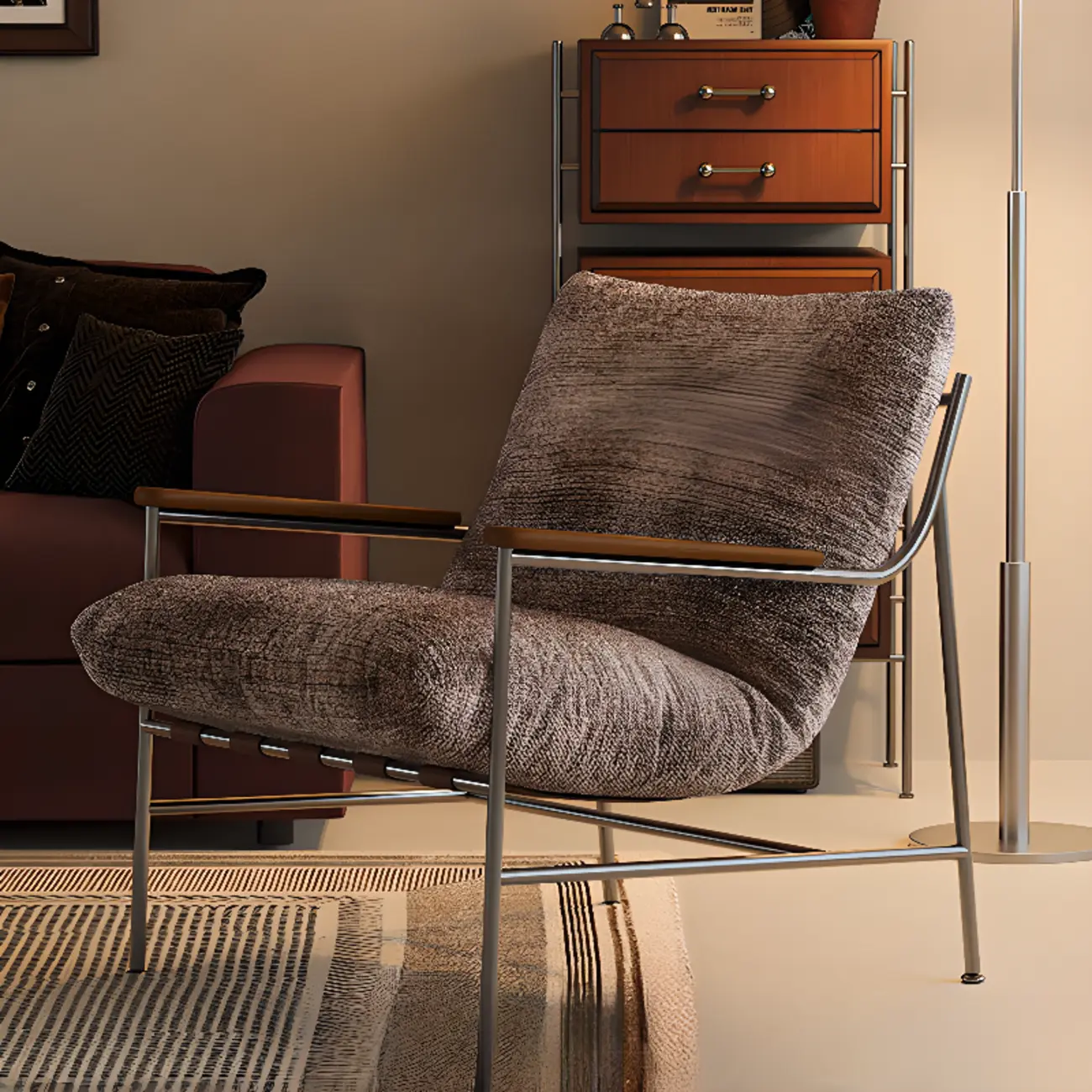 Mid-Century Modern Chenille Metal Frame Accent Chair