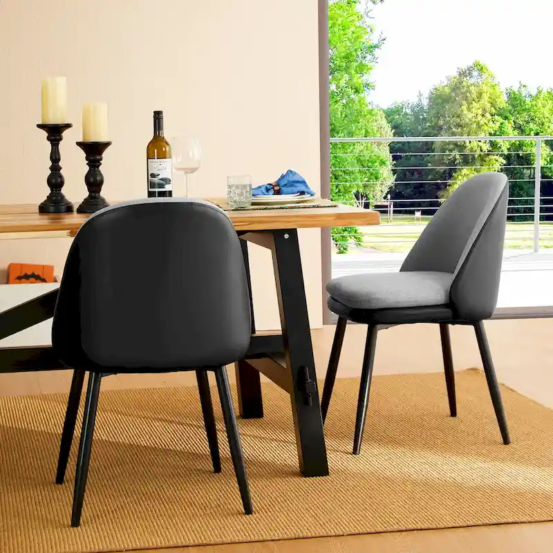 Glitzhome Modern Set of 2/4 PU Leather Mixed Fabric Dining Side Chairs with Metal Legs