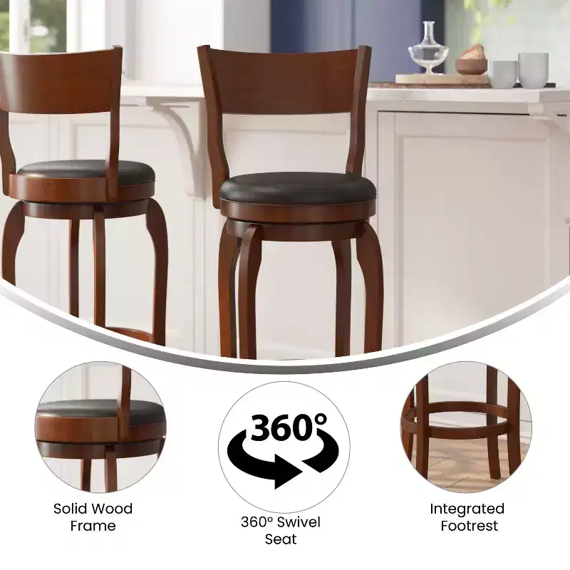 Emma and Oliver Classic Pub Style Swivel Wooden Barstool with Padded Faux Leather Seat