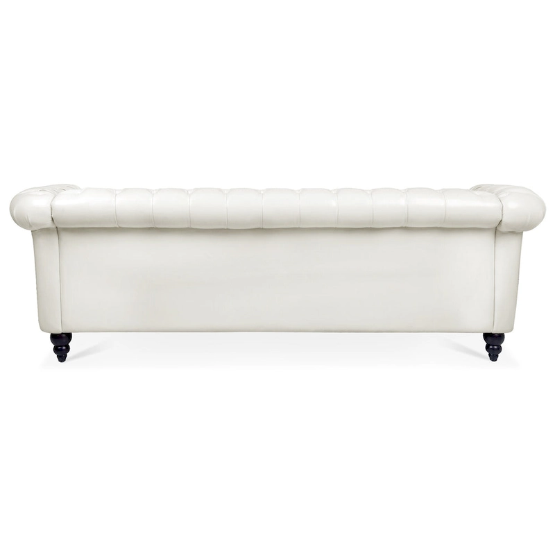 White 84.65 Chesterfield PU Leather 3-Seater Sofa with Button Tufted Backrest