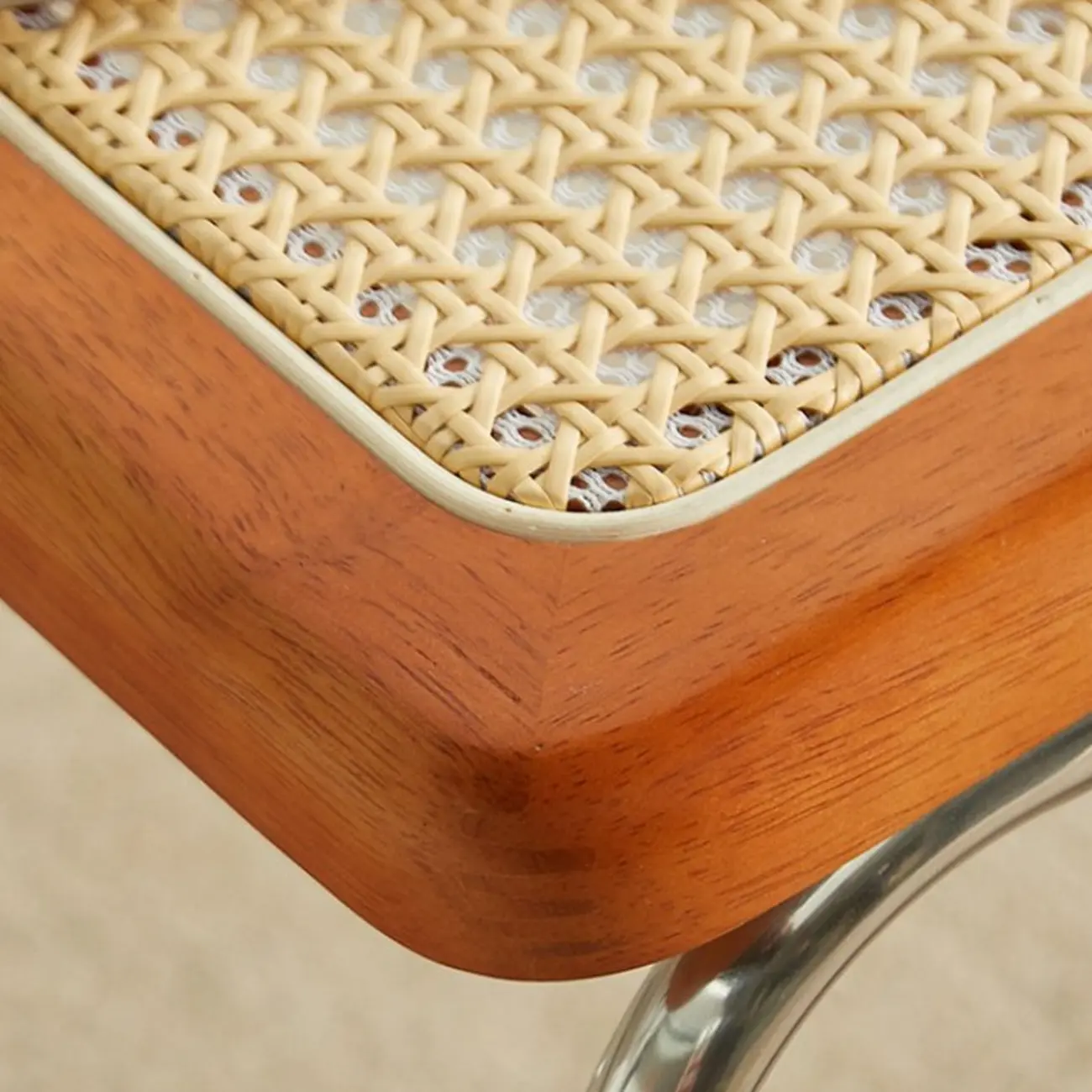 Cherry Finish Rattan Glass Square Nesting Coffee Table