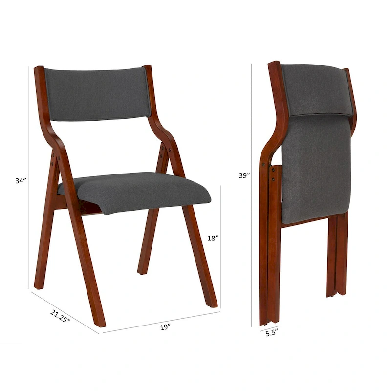 Set of 2 Modern Upholstered Wood Folding Chairs with Padded Seats