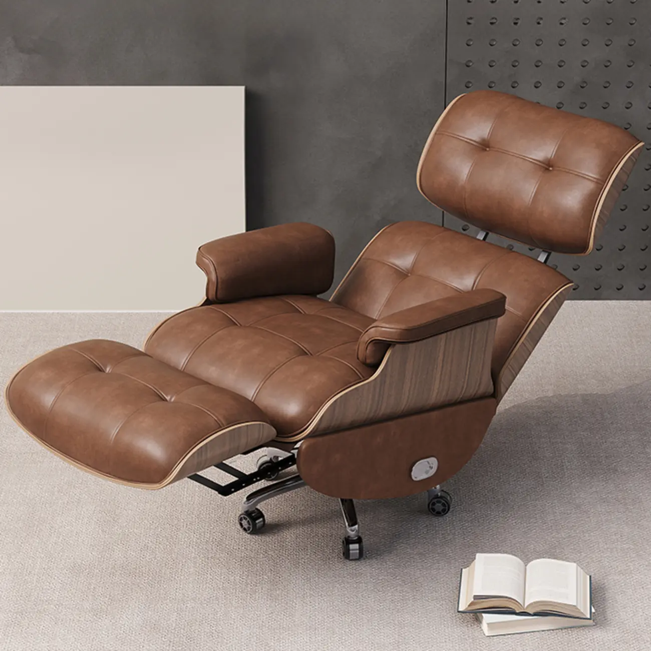 Tufted Brown Leather Recliner Massage Swivel Ergonomic Chair