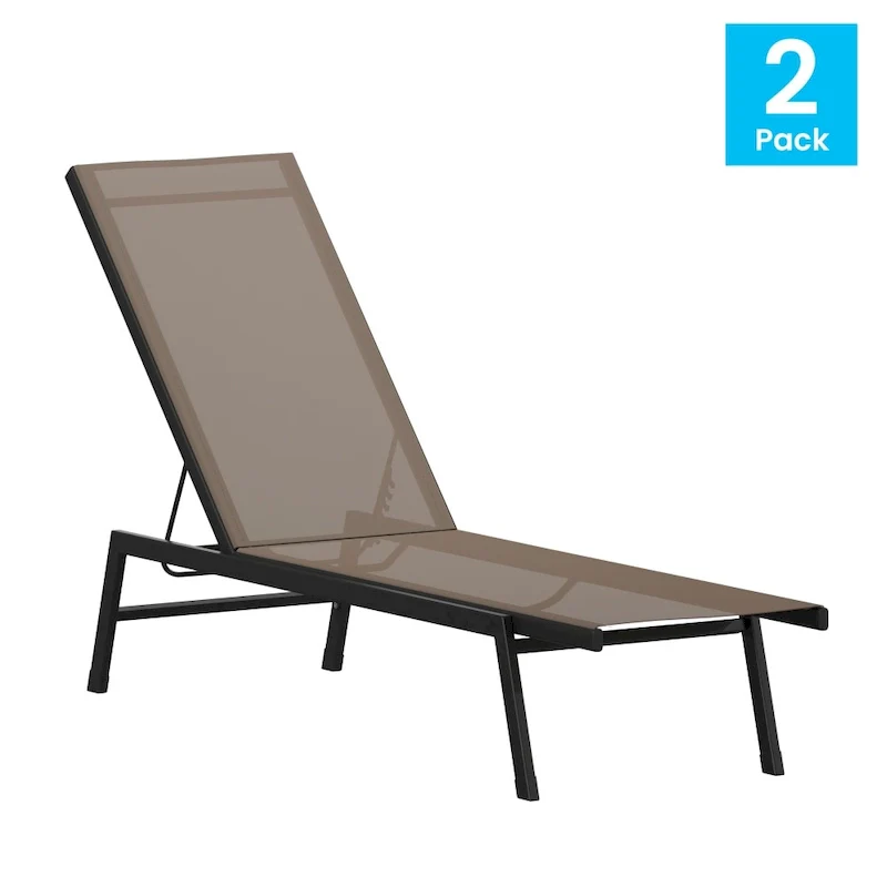 Set of 2 All-Weather Textilene Adjustable Chaise Lounge Chairs with Arms