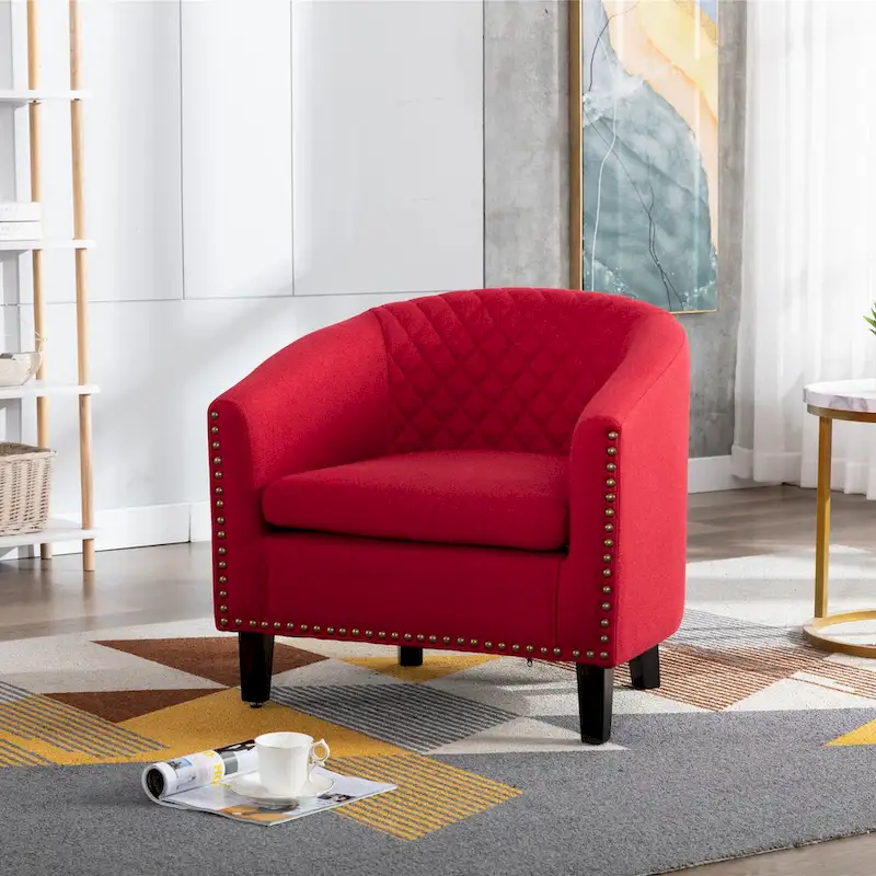 Barrel Accent Chair with Nailhead Trim and Solid Wood Legs