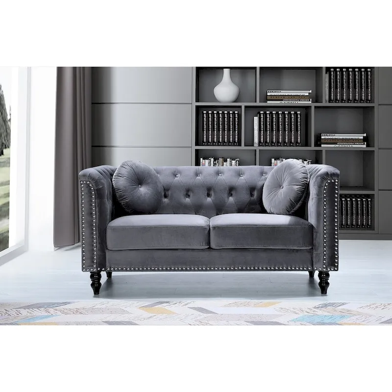 Vivian Classic Velvet Kittleson Nailhead Chesterfield Loveseat