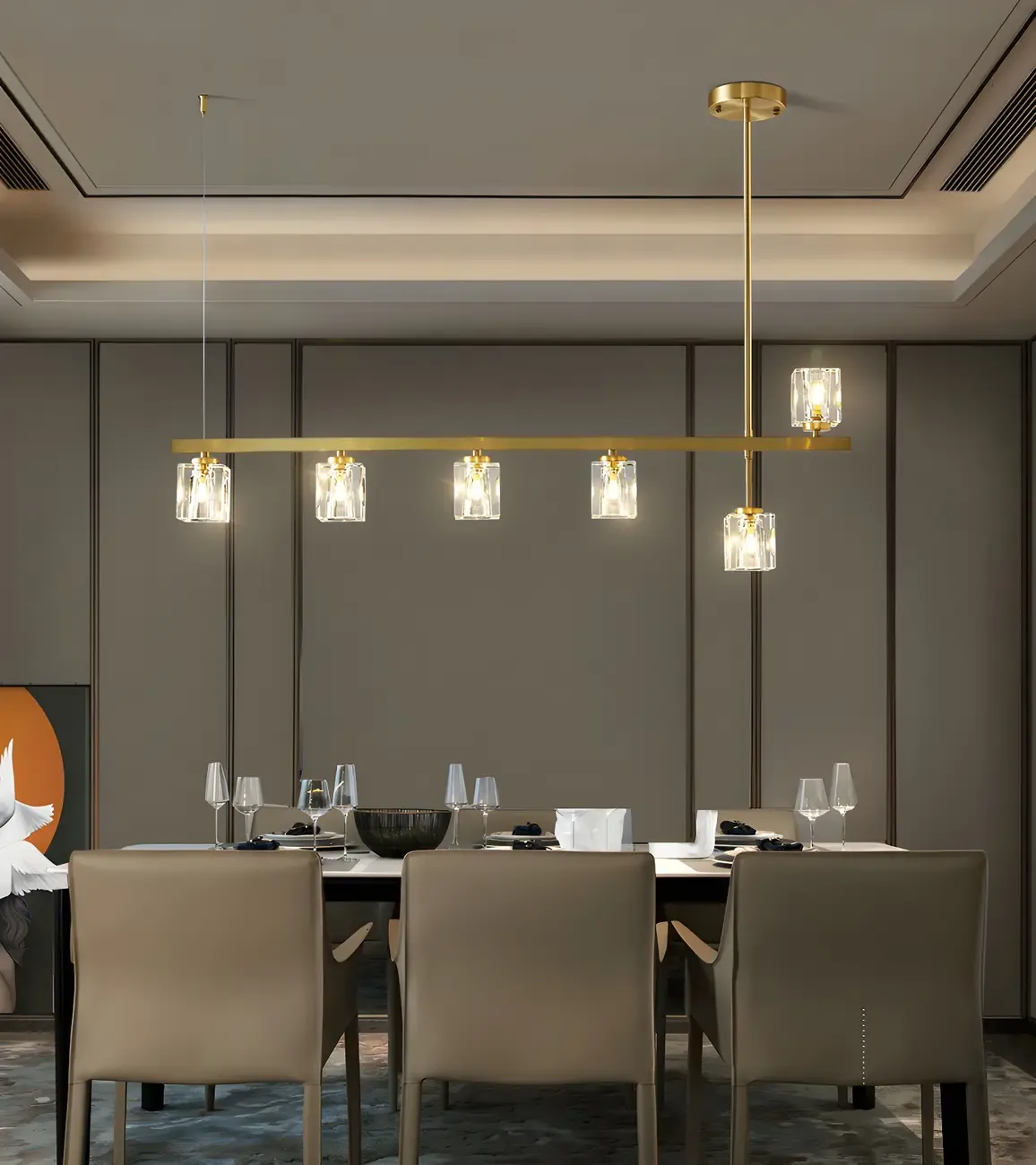 Geometric Gold Crystal Linear Island Pendant Light