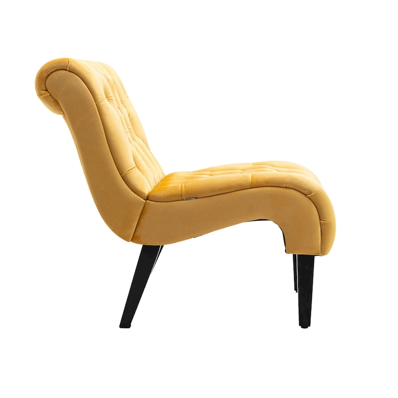 Velvet Armless Accent Chair with Wooden Legs and Thick Cushioned Seat