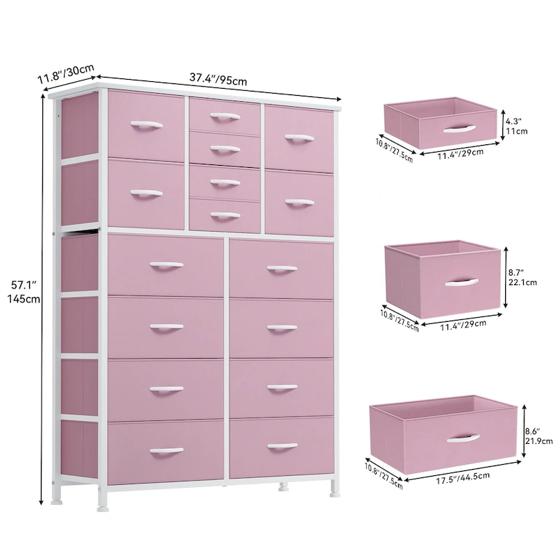 Moasis 16-drawer Dresser Chest with Metal Frame, Wood Tabletop