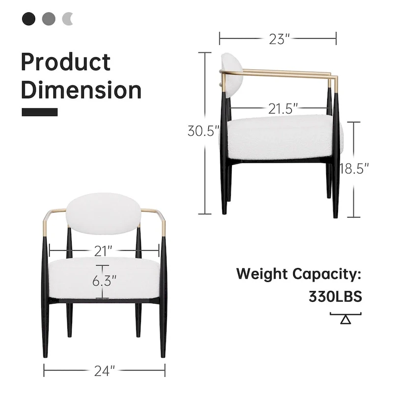 Mid-Century Armchair - Velvet/Faux Leather, Iron Frame, 24W x 30.5H, Single Seat, 330 lbs Capacity