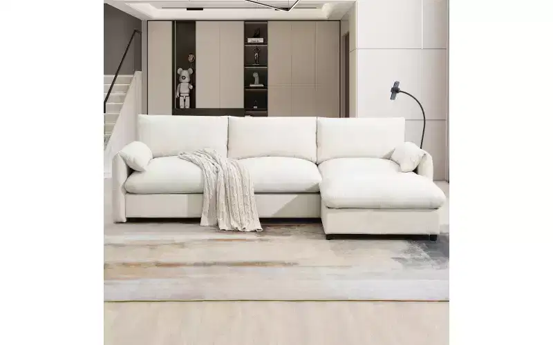 Whisen Oversized Chenille Sectional Sofa Couch with Storage Ottoman and Pockets, Adjustable Phone Holder and Charging Ports