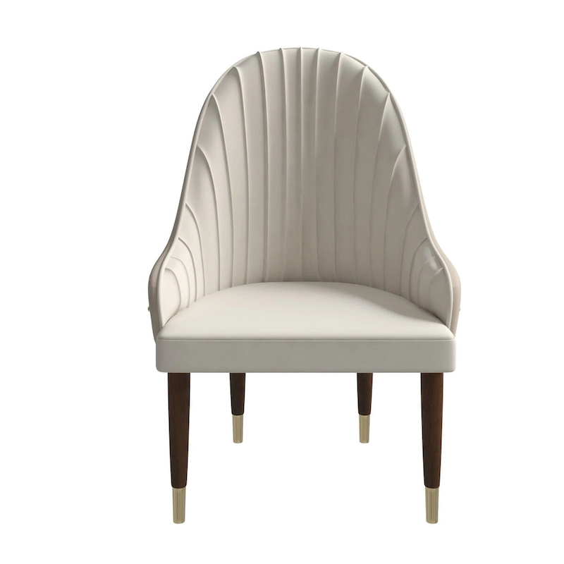 Leather Dining Chair with a Ripple Back and Gold Accents Design Elara Collection