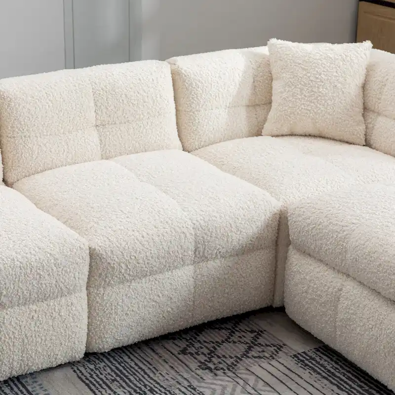 87.7  Sectional Sofa Cozy Teddy Fleece Fabric Sectional Sofa Couch