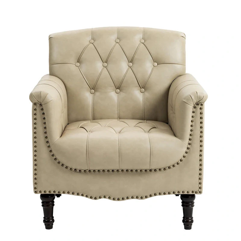 PU Leather Tufted Accent Chair with Nailhead Trim Armchair