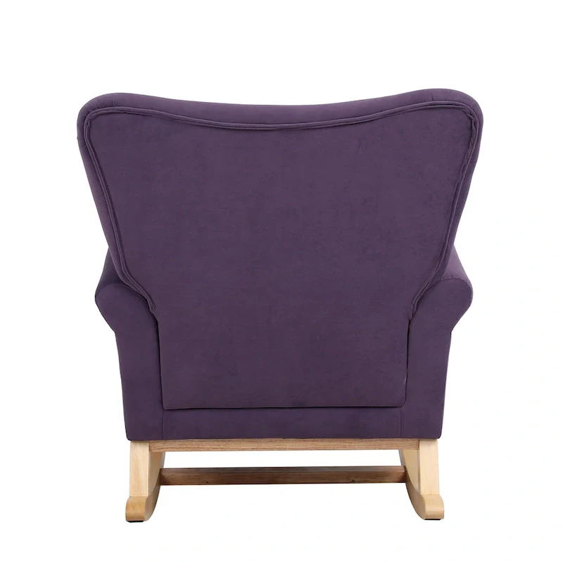 Velvet Tufted High Back Rocking Chair - Single Seat with Wood Legs